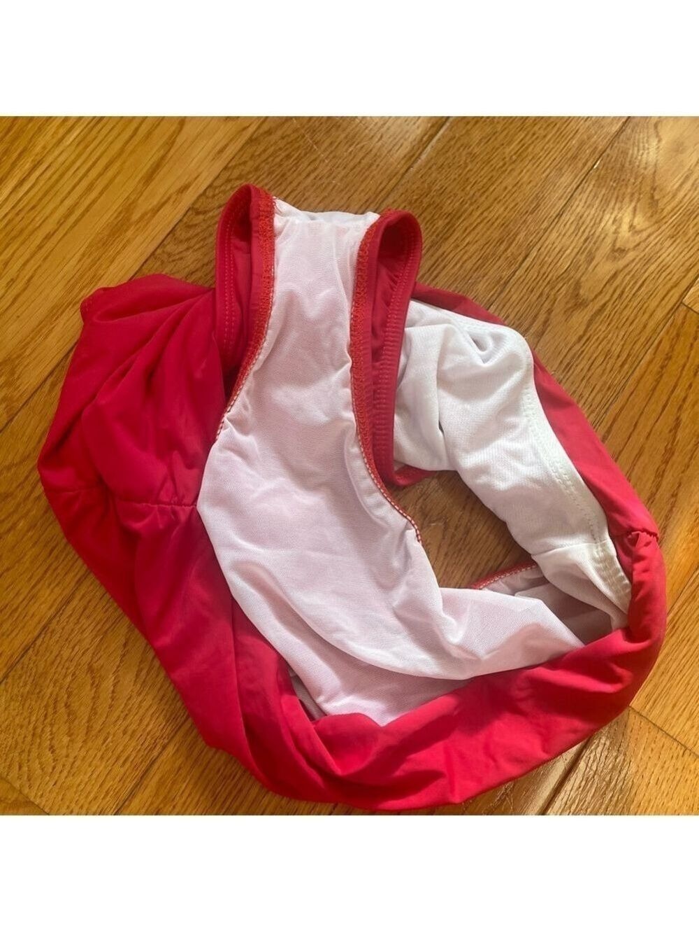 Athena Women's Red Solid Elastic High Waist Stretch Ruched Swimming Brief Sz L - Picture 7 of 7